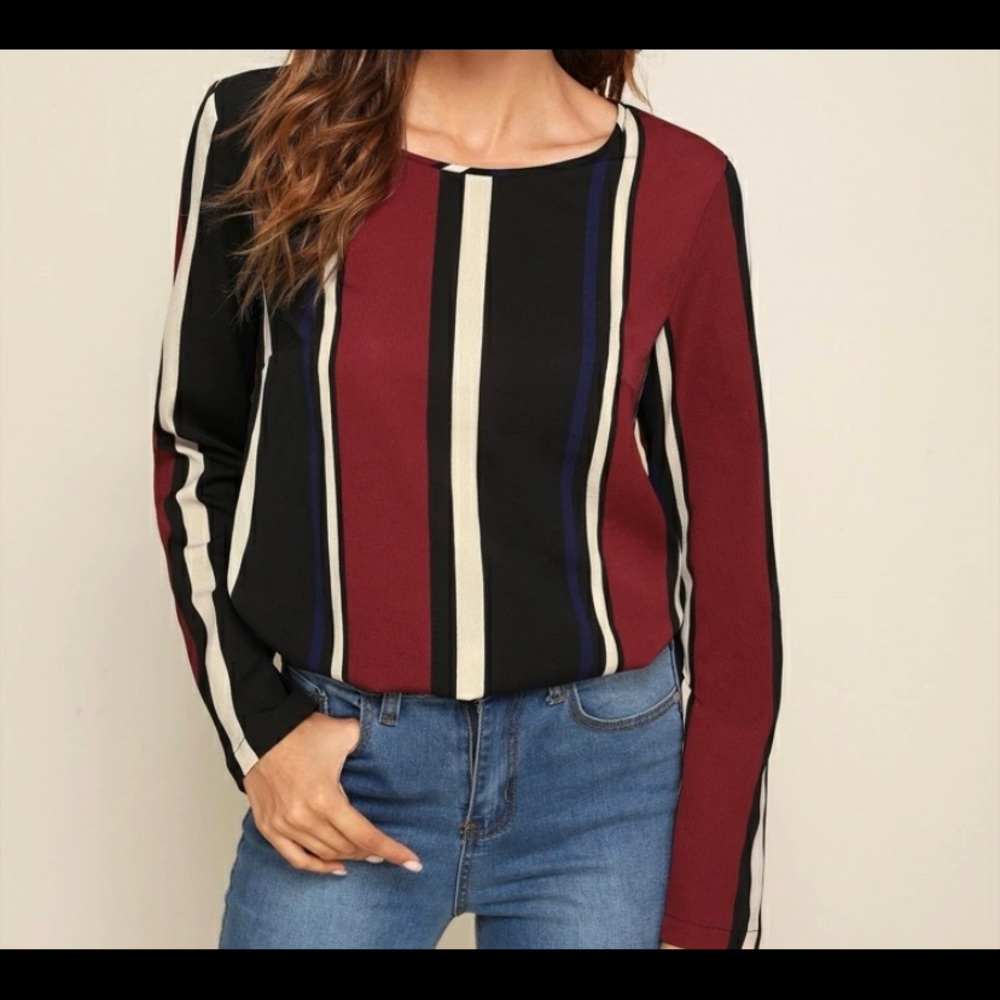 SHEIN Long Sleeve Maroon stripped top